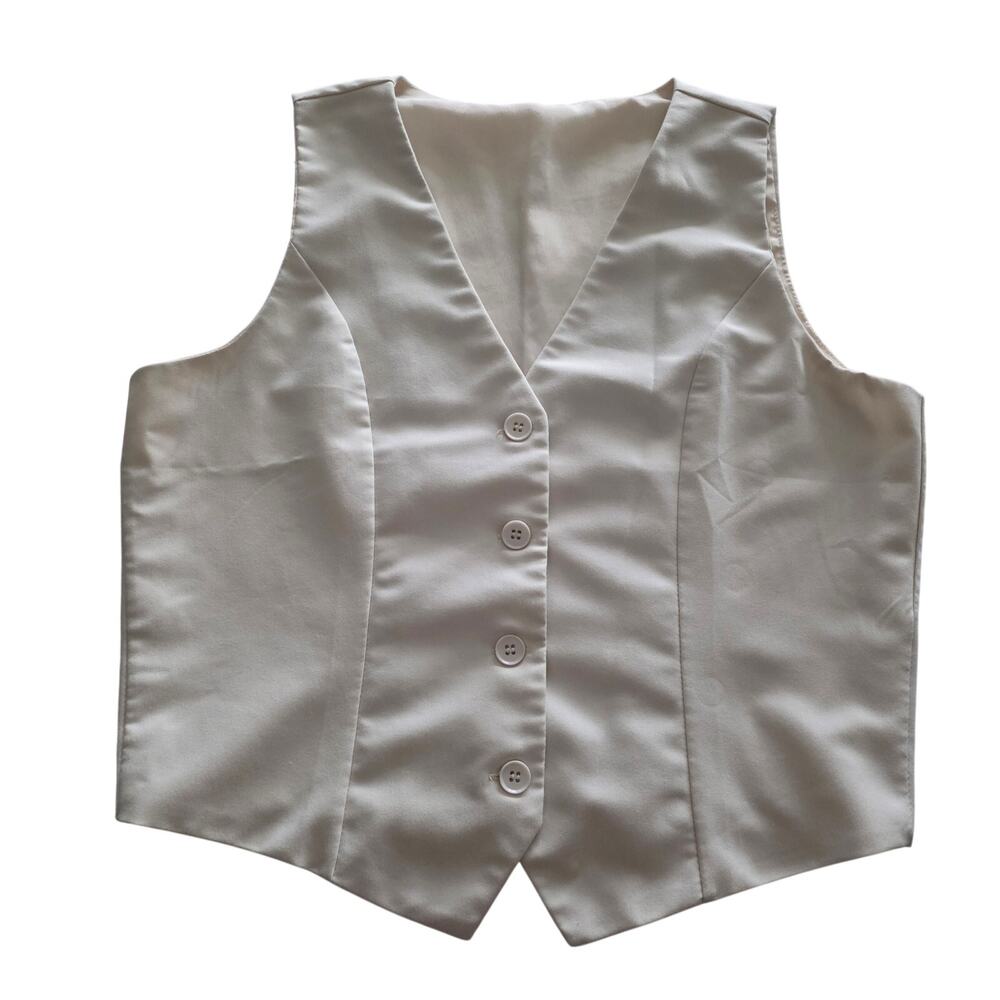 Unbranded Cream V-Neck Button Front Sleeveless Vest Tank Blouse Large Minimalist